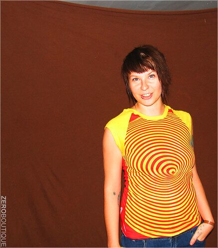 Spiral Stairs on a Red/Yellow Cap Sleeved Raglan SPST1